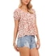 thumbnail image 4 of INSPIRE CHIC Tops Florales Babydoll para Mujeres Cuello Redondo Plisado Camiseta Linda de Manga Corta Blusas Casuales L Beige, 4 of 6