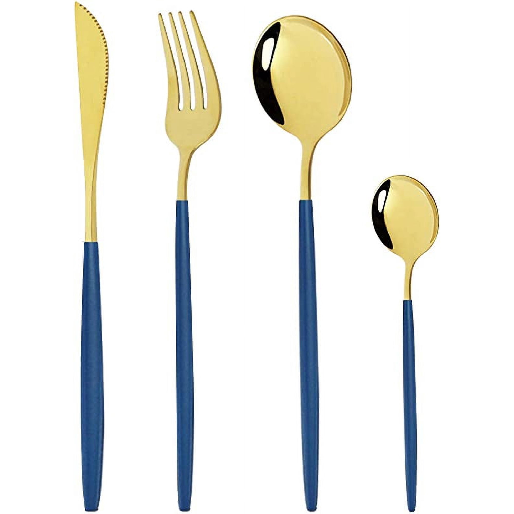 Xmhytop Juego De Cubiertos De Cocina De 24 Piezas, Inoxidable, Color Oro Azul, Ideal Para Hogares Y Eventos