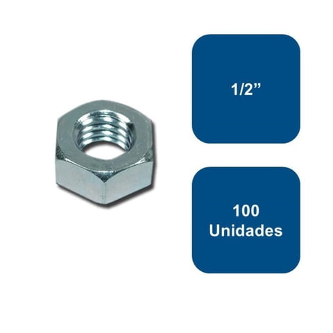 Anclajes - Tuerca Hexagonal Grado 2 Zincada 1/2"" 100Un.
