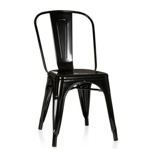 Global Latin Group - Silla De Comedor De Metal Negra Diseño Moderno Y Apilable Negro