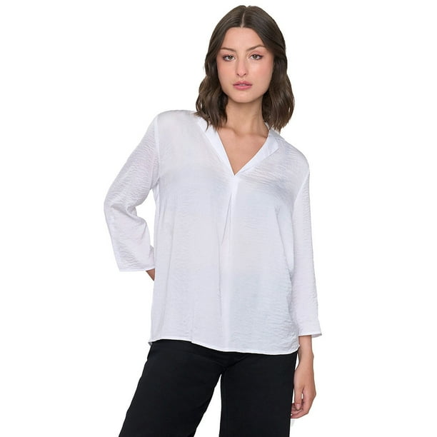Blusa Mujer Cuello Camisero M/L Blanco Corona