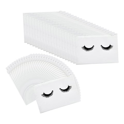 Ioensy - 50 Count Lash Bags Bolsas De Maquillaje De Pestañas Con Cremallera Adorable 20X15Cm Blanco