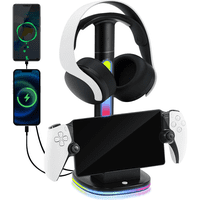Genérico - Soporte De Carga Para Ps5 Portal Con Soporte De Auriculares Rgb, Soporte De Auriculares Para Juegos Con 2 Puertos De Carga Usb, Estación De Carga Para Accesorios De Reproductor Remoto Ps Portal