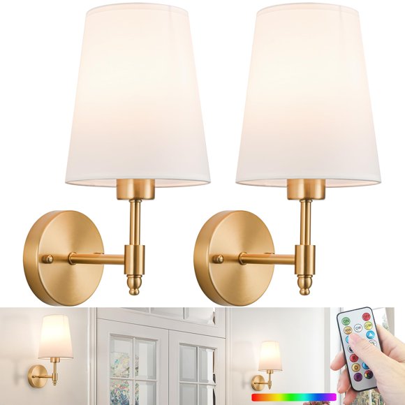 Aplique de pared inalámbrico a pilas slywise dorado con luz RGB
