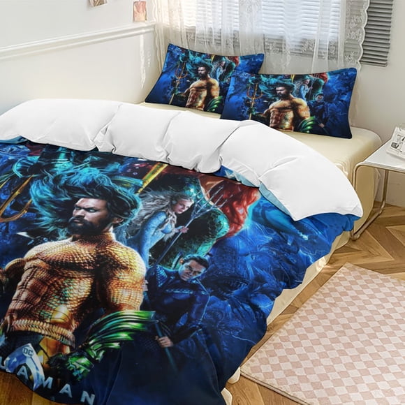 Aquaman Bedding Comforter Sets, 3-Piece Bedding Set Soft Warm Bed Set with 1 Duvet Cover And 2 Pillowcases for Bedroom All Season