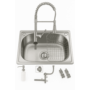 Genérico - Pack Lavaplatos Sobre Cubierta 46X42 Giacomo + Llave Monomando Flexible Profesional Plata