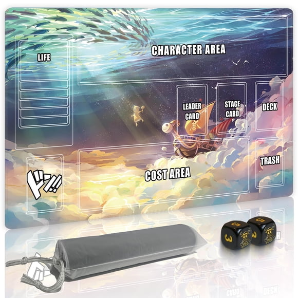 Tapete de juego GuarditechProX para One Piece TCG con 2 dados de calavera