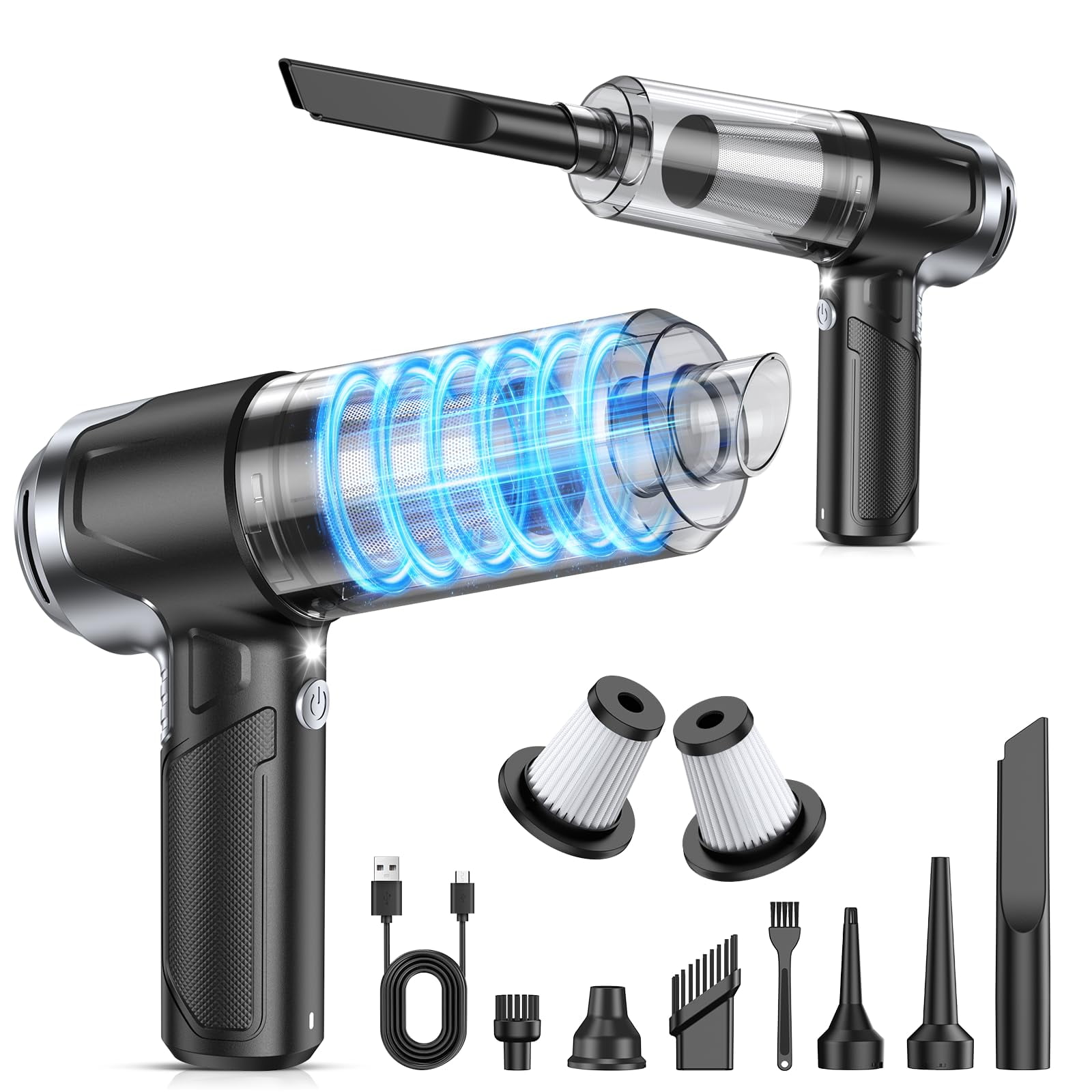 Aspiradora De Mano Inalámbrica Kmm 10000pa 120w Con Led