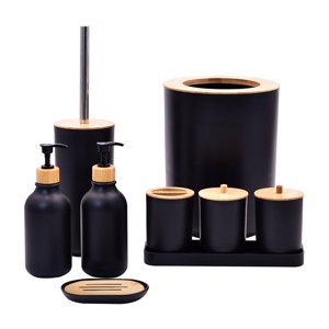 Magideal - Set De Accesorios De Baño, Dispensador De Jabón Líquido, Jabonera, Cepillo De Baño, Taza Para Cepillo De Dientes, Juego De Accesorios De Baño Para Toc Negro
