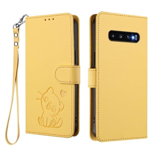 Funda Volteable tipo Billetera con Correa para Samsung Galaxy S10, Amarillo