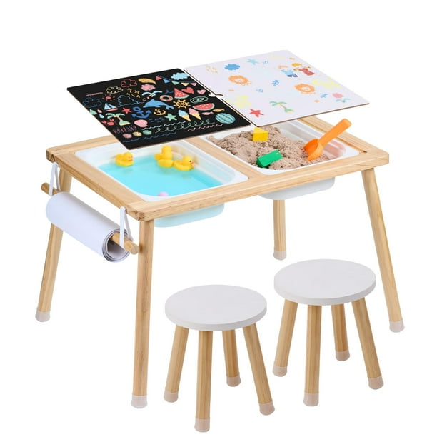 Juego de mesa sensorial VEVOR con 2 taburetes, 2 contenedores de almacenamiento y rollo de papel