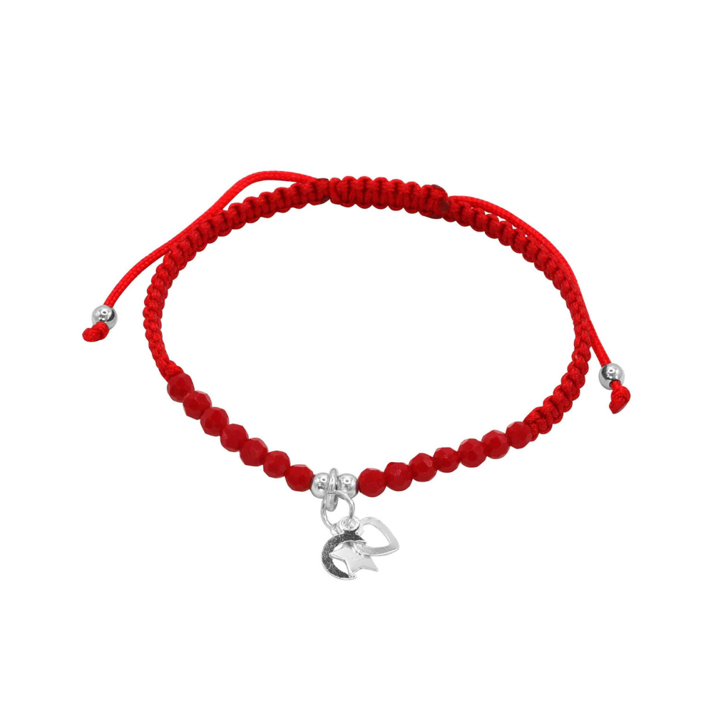 Fershop - Pulsera De Macrame Ajustable Con Cristales Rojos Triple Efigie De Plata