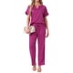 thumbnail image 2 of INSPIRE CHIC Pijamas de Satén para Mujer Camiseta de Manga Corta de Seda con Cuello en V y Pantalón Largo Conjunto de Ropa de Dormir Suave XL Rosa Fucsia, 2 of 6