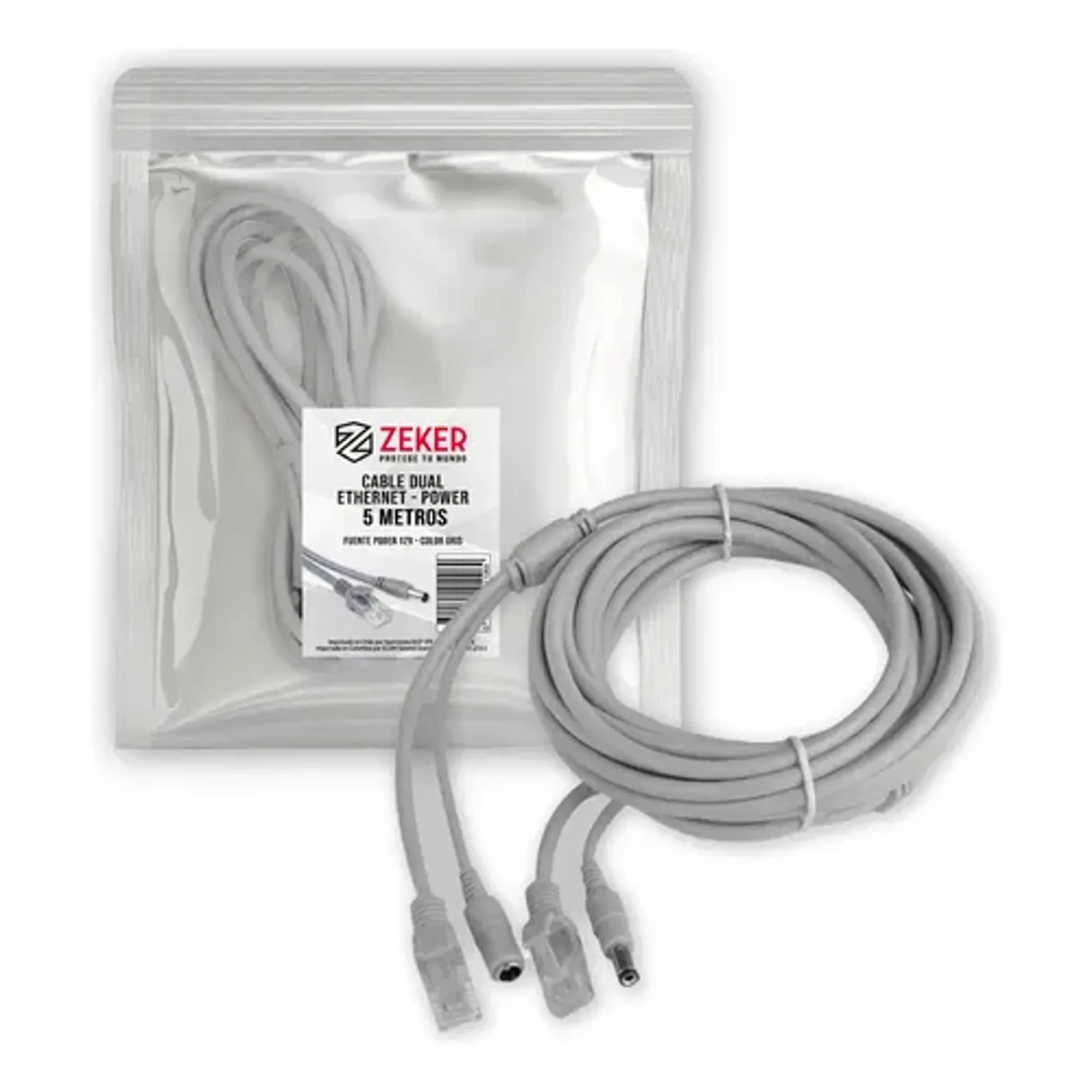 Cable Camara Seguridad Zeker Dual Extensor Dc Poder + Ethernet 5