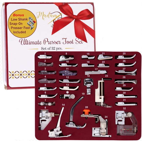Set de 32 Pies Prensados Madam Sew con Estuche de Almacenamiento