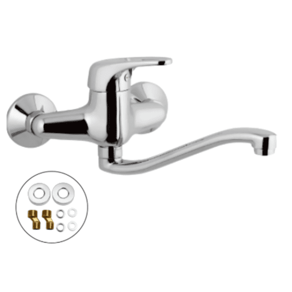 Llave Monomando Lavaplatos Al Muro Cuello Recto
