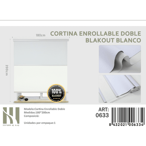 Mundo Shopping - Cortina Enrollable Doble Blakout Blanco Lisa 180X200Cm Iii Musas