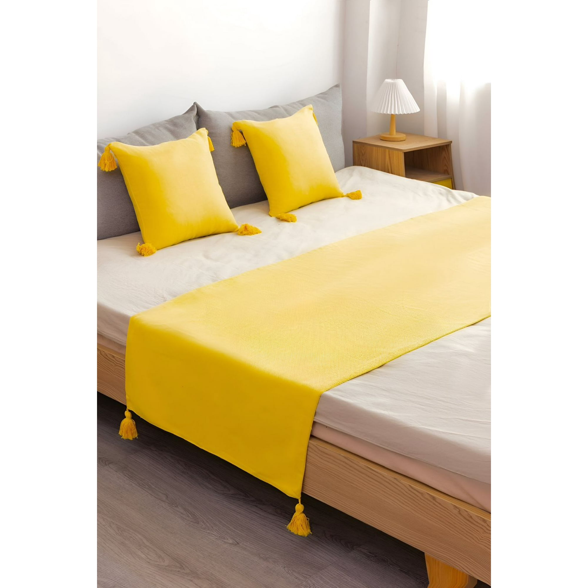 Todo Para El Hogar - Piecera De Cama Decorativa Modelo Lino Amarillo