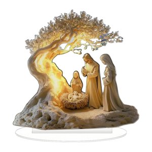 Magideal - Nacimiento Figura De Pesebre Decorativa Acrílica Navidad Adorno Religioso De Mesa Adecuada Para Hogar Oficina Iglesia Colección Decorativa 18.2Cmx20Cm