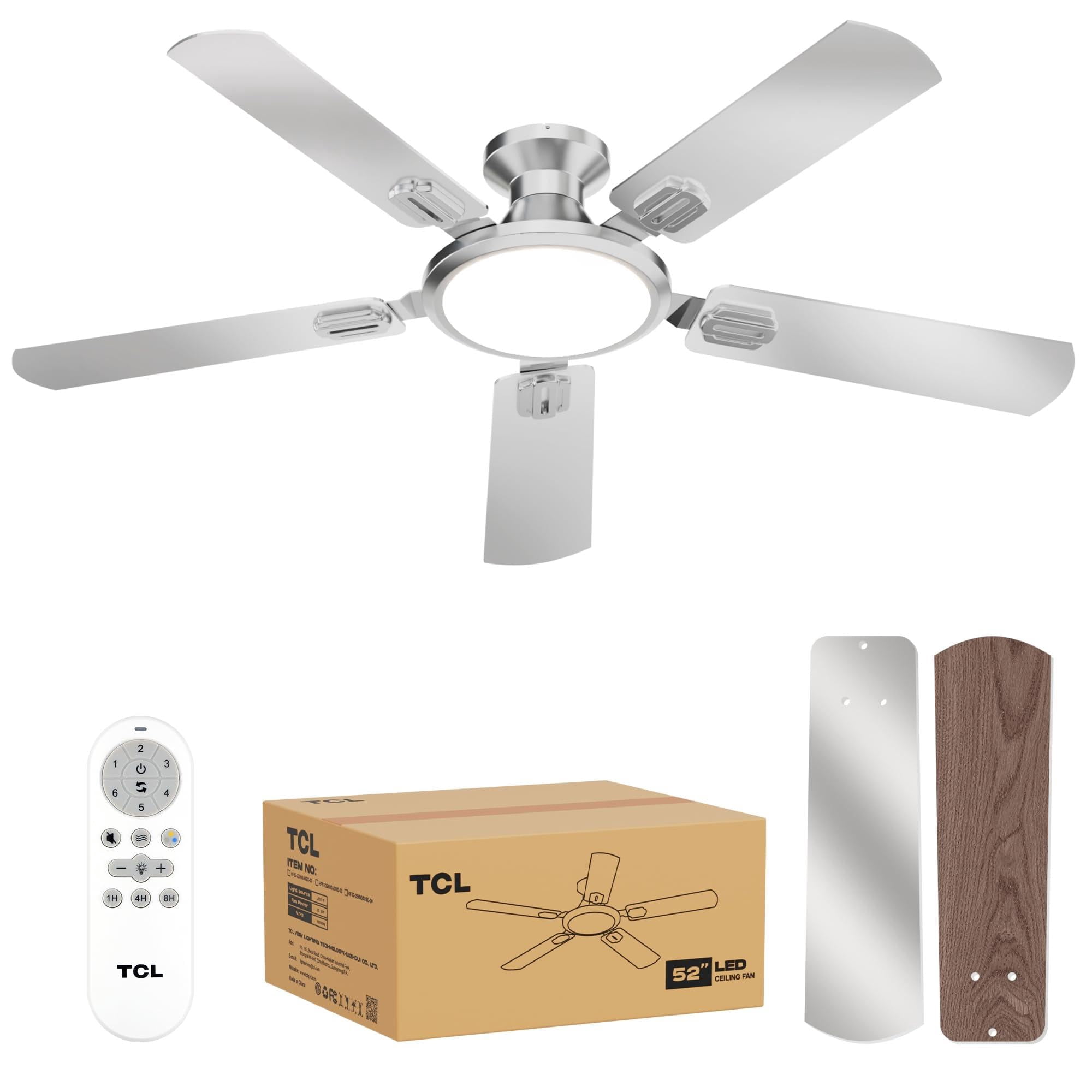 Ventilador De Techo Tcl De 52 Pulgadas, Delgado, Plateado, Montaje Empotrado, Led 3cct