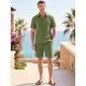 thumbnail image 2 of INSPIRE CHIC Conjunto de 2 Piezas para Hombre Camisa con Botones y Textura Jacquard y Pantalones Cortos con Cordón L Verde, 2 of 5