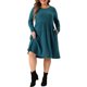 thumbnail image 1 of Agnes Orinda Trajes de Halloween Vestidos de Talla Grande para Mujer Vestido de Punto Midi de Cuello Redondo y Manga Larga 4X Azul Pavo Real, 1 of 6