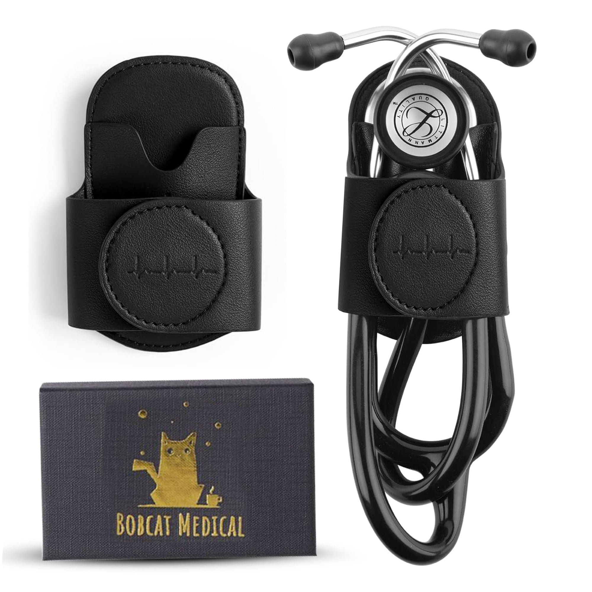 Bobcat Medical - Soporte Magnético Para Estetoscopios Piel Sintética Negro