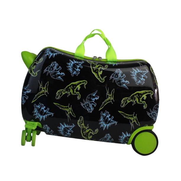 Maleta de viaje para montar,Equipaje rígido con ruedas,Equipaje portátil ligero y resistente para regalo de Festival para niños , Dinosaurio negro