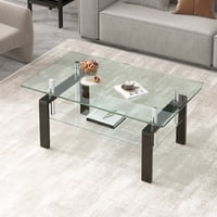 M&Ms - Tempered Clear Glass Coffee Table, 2-Layers Coffee Table Living Room Center Table