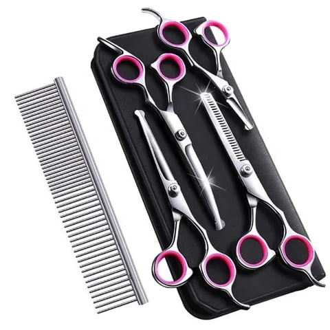 Genérico - Set 4 Tijeras Profesionales Y Peine De Aseo Para Mascotas