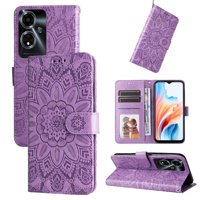 Funda Tipo Cartera Foxdock Para Oppo A59 5G , Diseño Girasol En Relieve, Cuero Pu, Cierre Magnético, Soporte Y Tarjetero