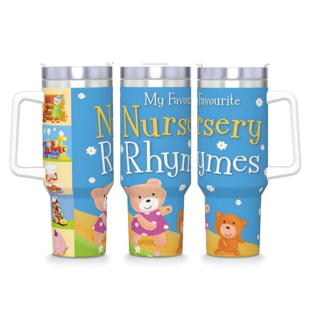 Rimas Infantiles Vaso aislado de acero inoxidable con asa, diseño temático, regalo para familia, amigos y fans; incluye pajita y encaja en el portavasos estándar, 40 oz