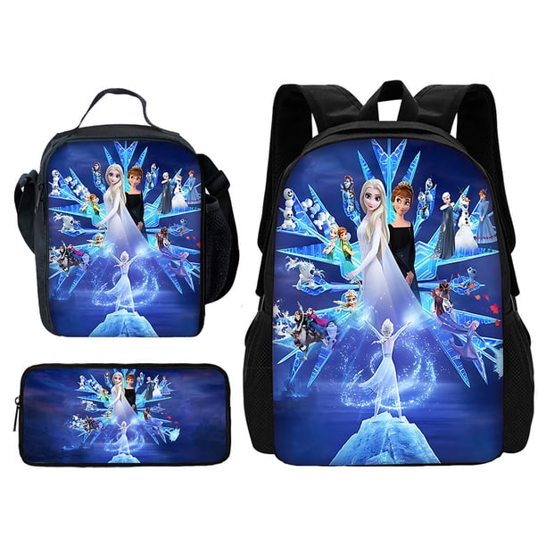 3 pcs set Frozen Princess Elsa Child School Backpack with Lunch Bags ,Pencil Bags ,Cartoon School Bags for Boys Girls Best Gift