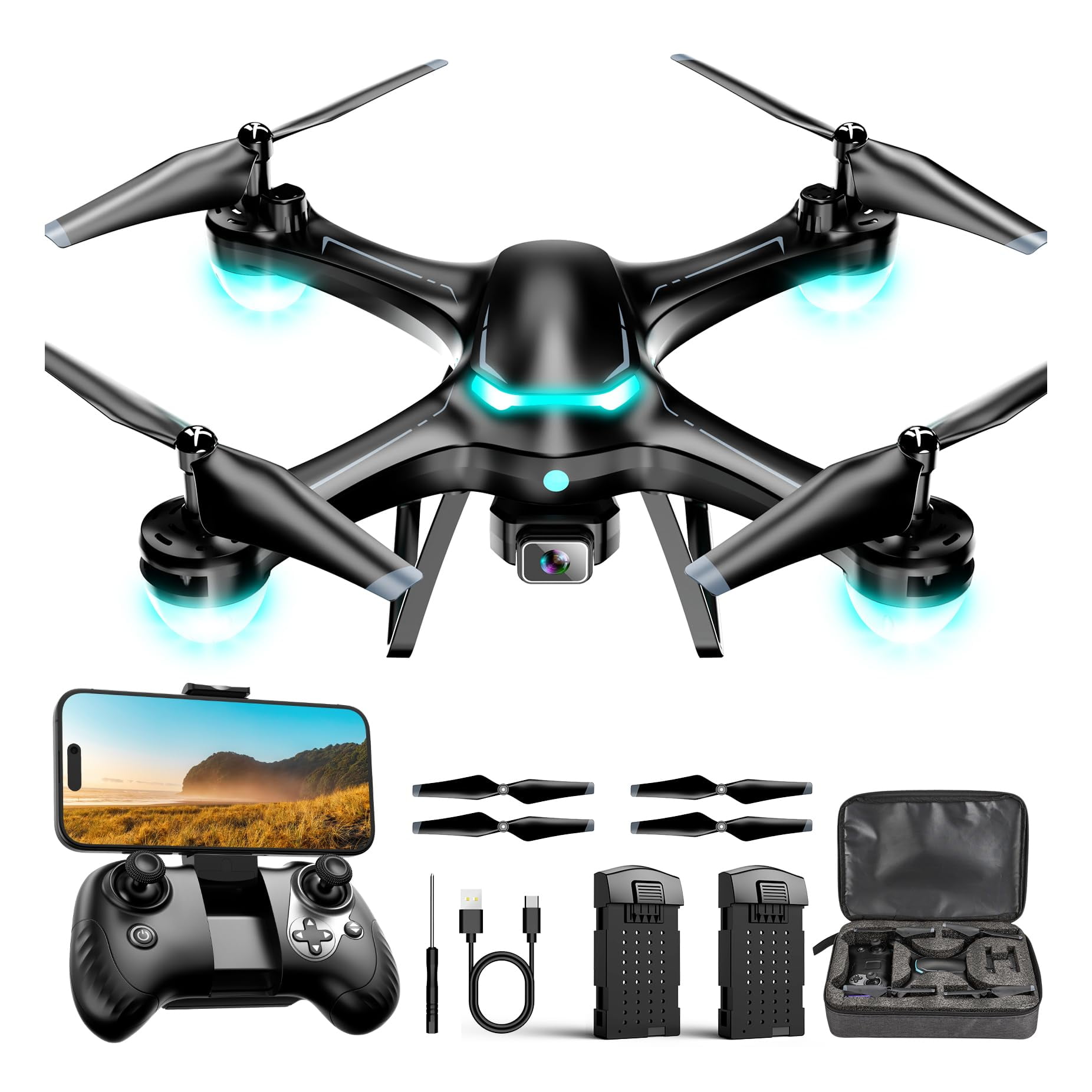 Drone Hiturbo Con Cámara 1080p, Retención De Altitud Y 2 Baterías
