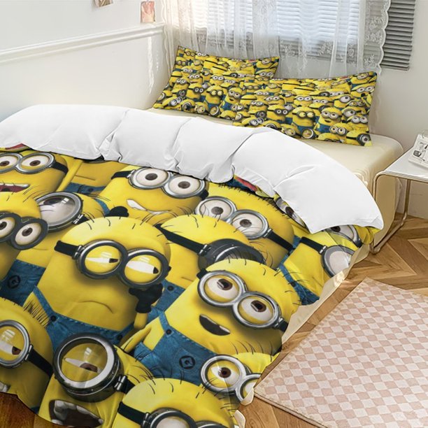 x521 Minion 3-Piece Bedding Set Warm And Comfortable Soft Duvet Cover Bed Set with 1 Duvet Cover And 2 Pillowcases for Bedroom b521