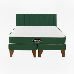 Vitelio - Cama 2 Plazas Modular Europea Verde + Colchón Ortopédic
