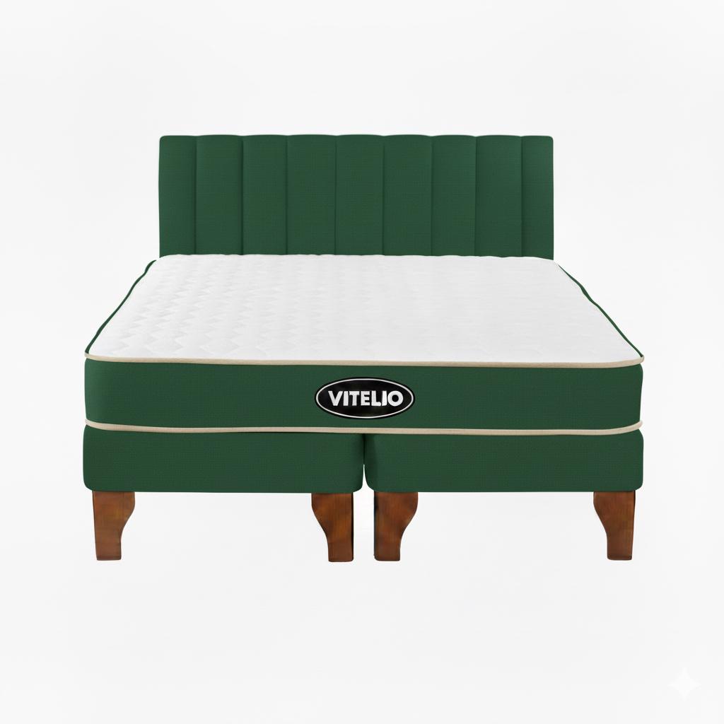Vitelio - Cama 2 Plazas Modular Europea Verde + Colchón Ortopédic