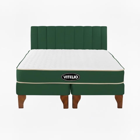 Vitelio - Cama 2 Plazas Modular Europea Verde + Colchón Ortopédic