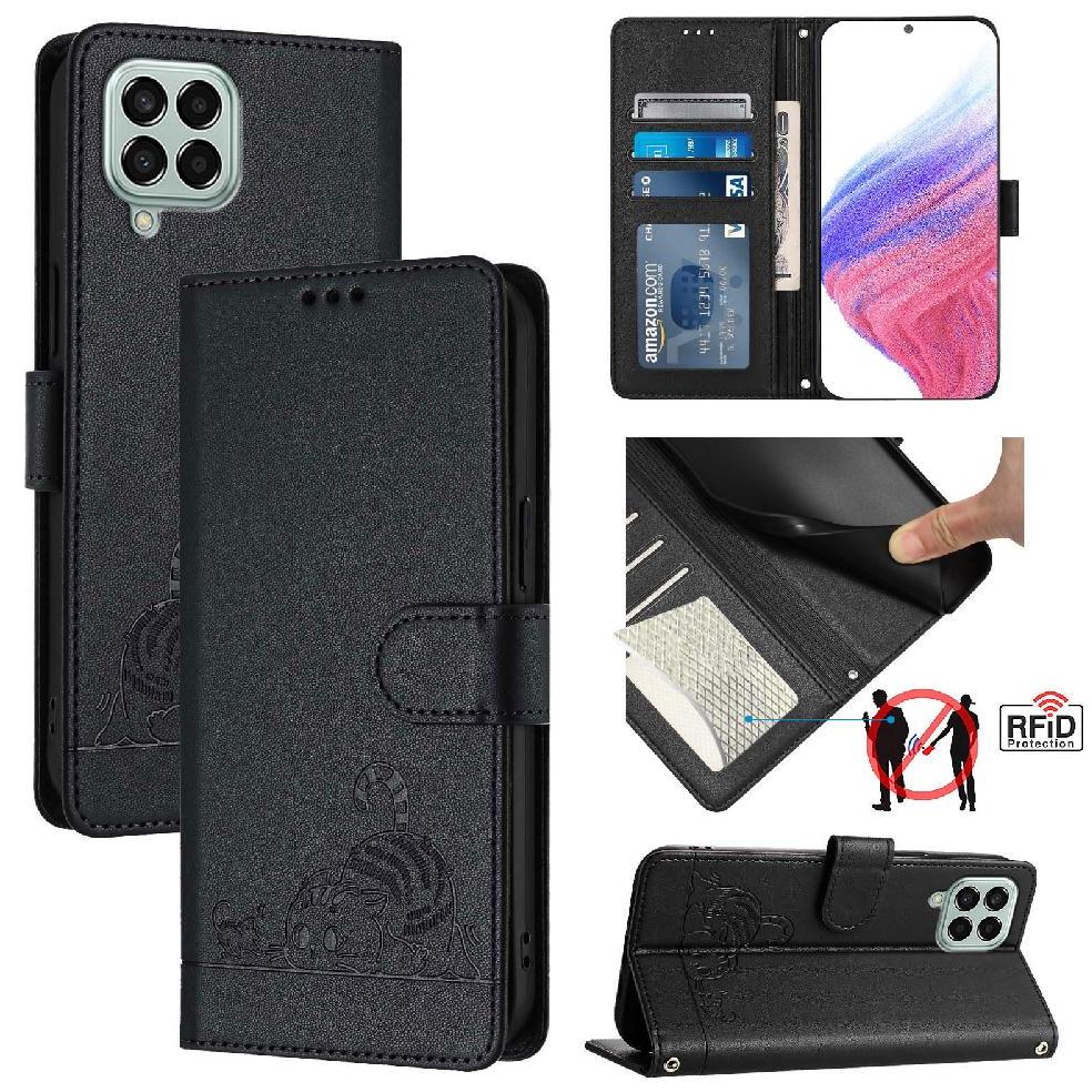 Funda Tipo Cartera Foxdock Para Samsung Galaxy M33 5G Con Soporte, Ranuras, Rfid, Diseño De Gato
