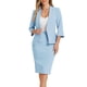 thumbnail image 1 of INSPIRE CHIC Conjunto de Traje de Mujer de 2 Piezas Blazer sin Cuello de Manga 3/4 Falda Lápiz de Cintura Alta Conjuntos de Trabajo Azul Claro S, 1 of 6
