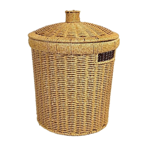 Cesta de lavandería tejida a mano con tapa, estilo nórdico, ideal para guardar juguetes y otros artículos de aseo. Perfecta para el salón o la habitac S
