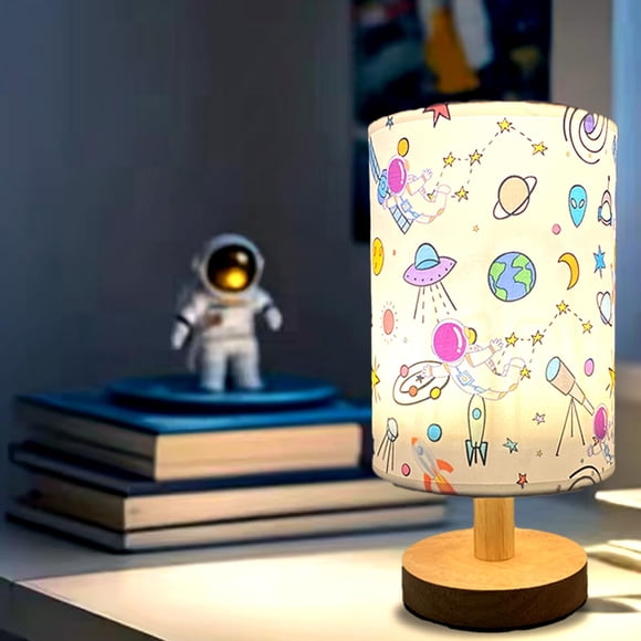 Lámpara de mesa infantil GFTDNS astronauta con base de madera y LED USB