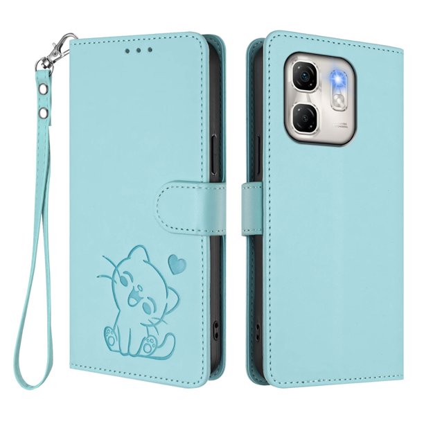 Infinix Hot 50i 4G Funda Billetera de Gato, Verde Claro
