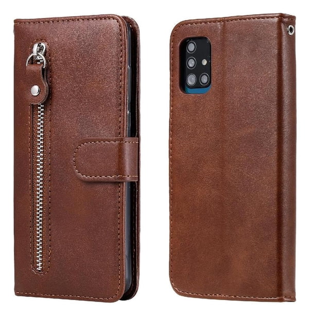 Funda con Cremallera para Samsung Galaxy A51 4G, Carcasa Cartera de Cuero PU con Soporte y Tarjetero