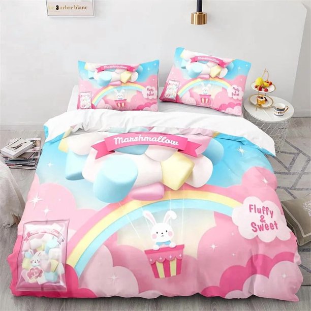 Cartoon Animal Duvet Cover Cute Rainbow Rabbit Bedding Set Microfiber Wildlife Quilt Cover Size For Girls Boys Kawaii Room Bed Sheets