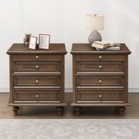 M&Ms - Farmhouse Nightstands Set Of 2 With 4 Drawer,Wood Storage End Table With Hidden Pull-Out Shelf, Large Side Table With 4 Solid Wood Feet And Metal Handle,Easy Assembly,Walnut Brown