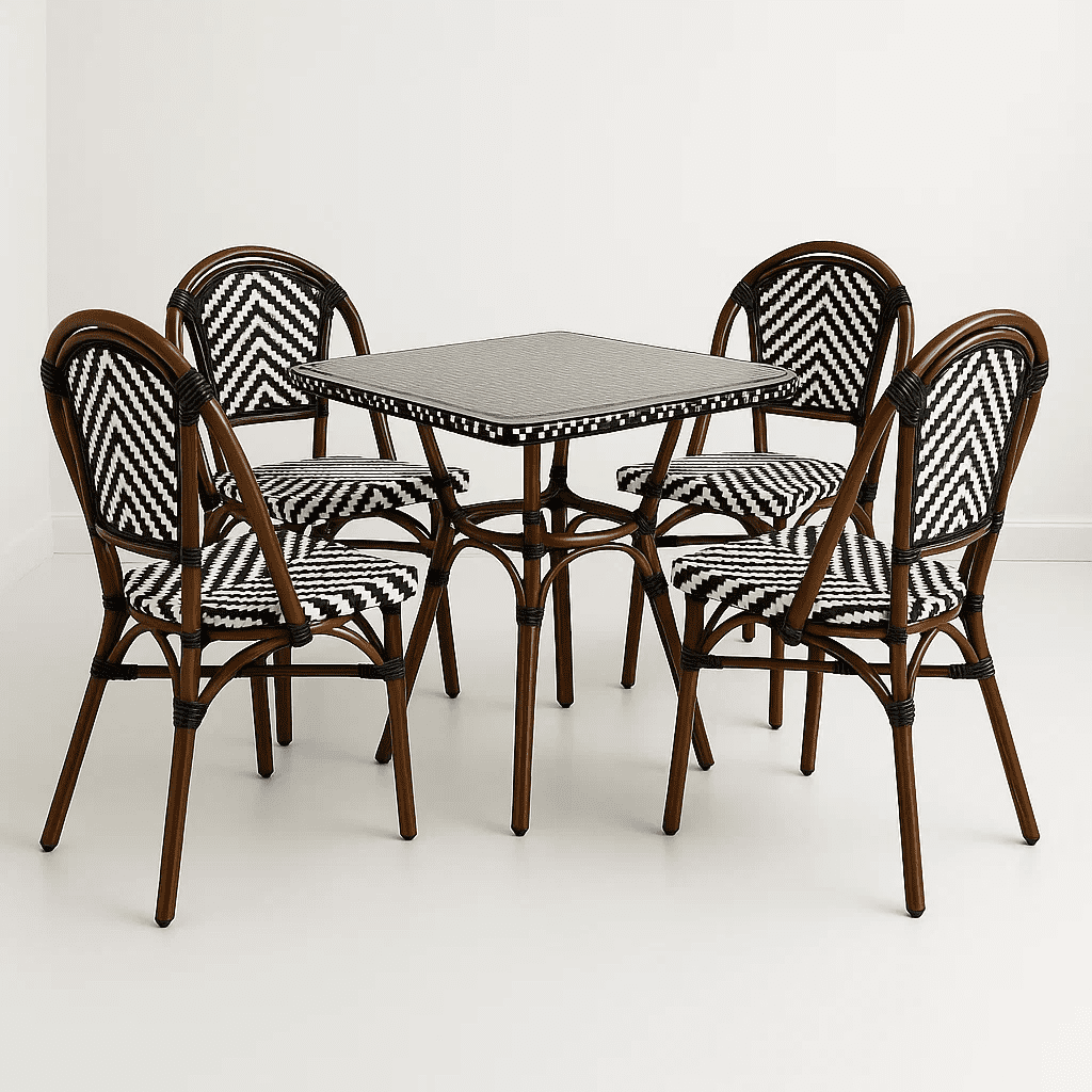 Klik Muebles - Comedor De Una Mesa + 4 Sillas Parisinas - Blanco Y Negro