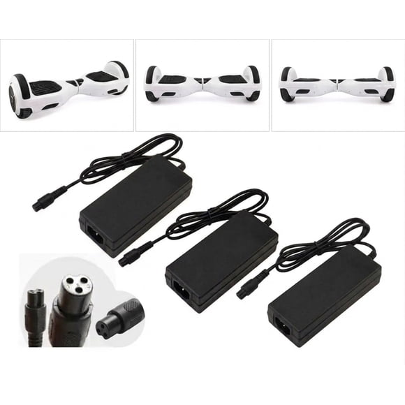 Cargador Set X3 Transformador Para Scooter Smart Balance Y Hoverboard 42V Adaptador De Corriente Conector Tipo 3 Pines De 12mm Con Luz LED Carga Rapida Patineta Electrica Pack Mayorista FIGOIMPORT