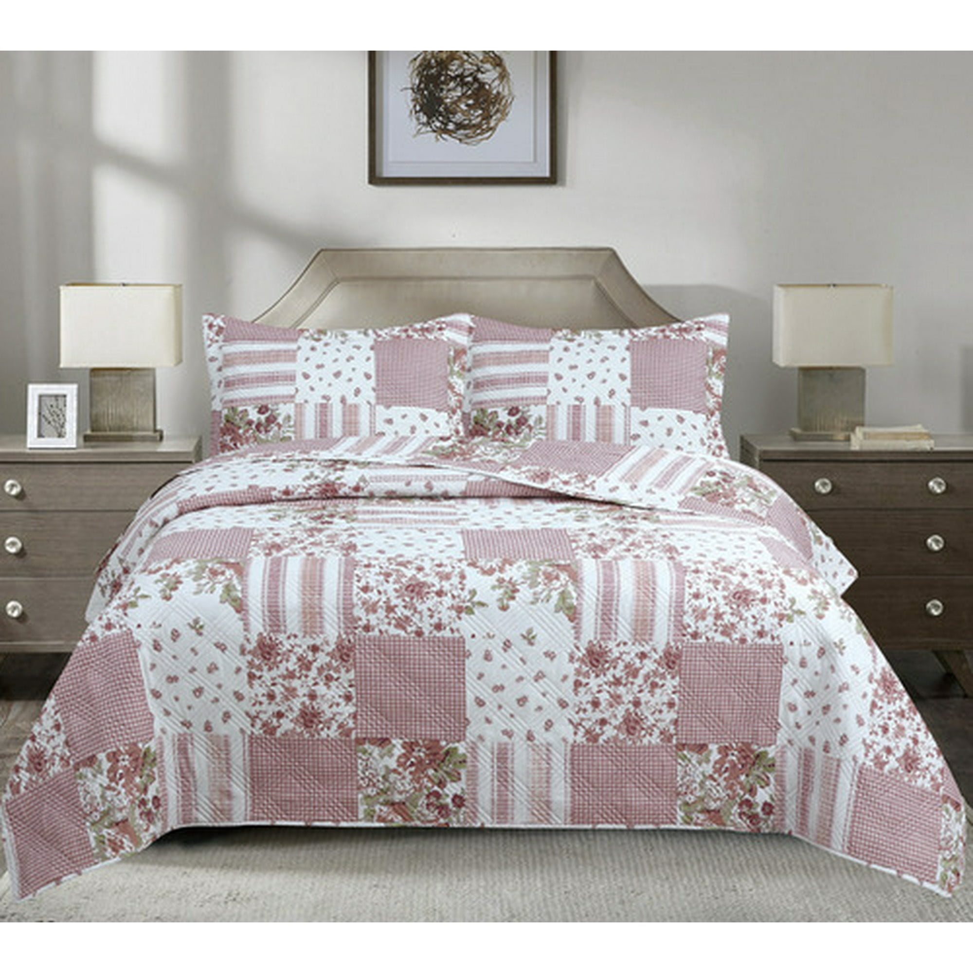 Quilt Andes Estampado Patchwork Rosado 1,5 Plazas