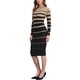 thumbnail image 4 of Vestido Suéter a Rayas de Manga Larga para Mujer INSPIRE CHIC Cuello Redondo Elástico Ajuste Ceñido Tejido de Punto Casual Otoño Largo L Caqui, 4 of 6